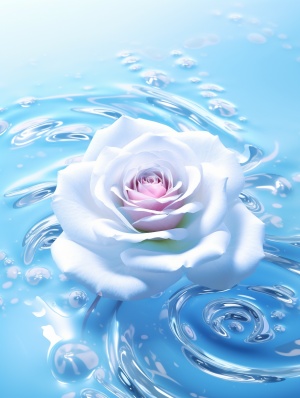3D玫瑰花水波纹照片与现实主义绘画