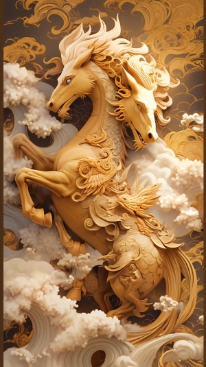 龙马精神：红马刺绣壁纸，立体车绣，中国风3D艺术背景
