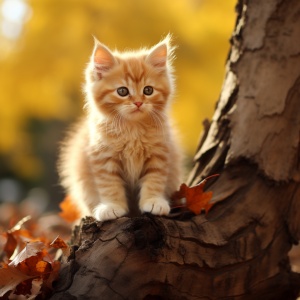 落叶下的可爱小猫唯美画
