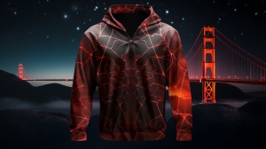 cyberpunk stylish san Francisco golden gate Bridge.3d optical illusion random paatterns to print on all over hoodie and jackets