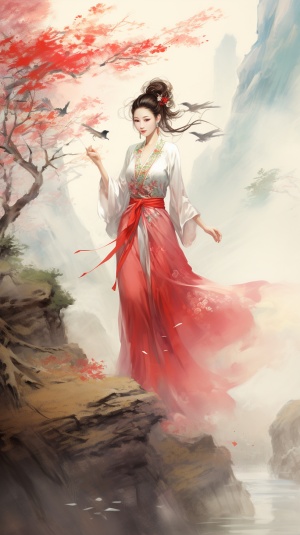 古装少女握剑骑金龙，漫天樱花中的中国古典元素