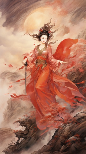 古装少女握剑骑金龙，漫天樱花中的中国古典元素