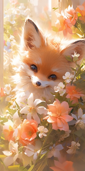 可爱狐狸与花卉，印象派风格的8k超高清卡通渲染
