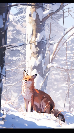 狐狸少年，8k超高清，雪山，树林，逼真的，超细节渲染，超细节