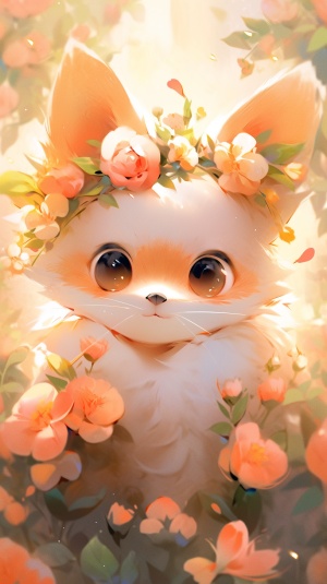 32K超高清可爱狐狸花卉卡通超细节渲染