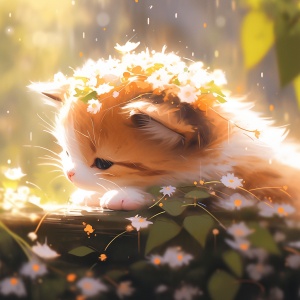 可爱花猫狐狸花卉卡通8k超高清逼真超细节渲染