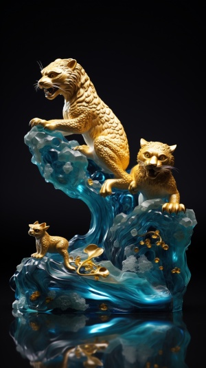 琉璃玉俑艺术：金蓝超现实风景与传统中国风景的流动纹理