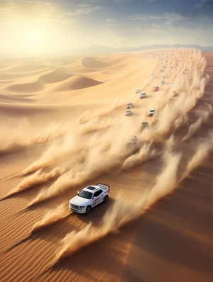 多辆越也车在沙漠赛车
