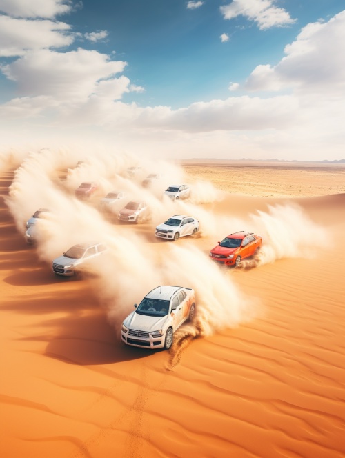 多辆越也车在沙漠赛车