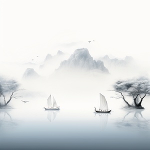 Ancient blank, new meticulous brush, Wang Ximeng, Chen Jialing, romantic ancient style Ancient white,x-ray, giant object,1 small boat, white background, center composition, simple, new meticulous brush, matte silk,32K HD, dispersion gradient, Wang Ximeng, Chen Jiiling, Romantic ancient style,by,James,Turrell, pleated tulle art,32K