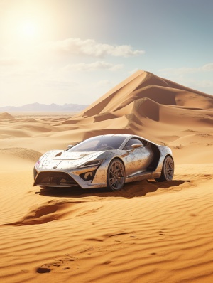 一辆跑车在沙漠中