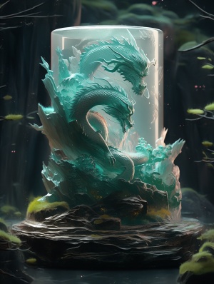 Hyperrealistic Glass Art: Jade Dragon in Gold and Azure