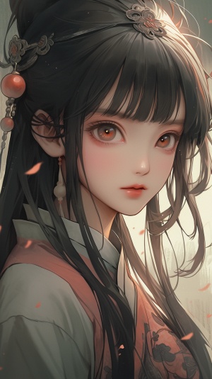 古代中国女孩的大眼睛、杏眼、微笑唇与黑色长发