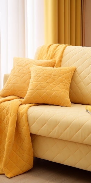 现代风格暖黄色调简洁沙发背景，舒适柔软橘色沙发