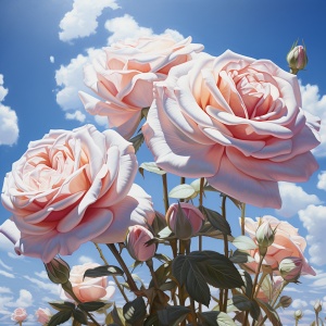 大片玫瑰花与蓝天白云