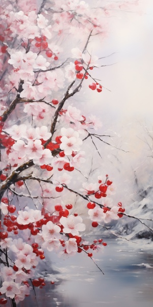 红梅绽放雪中 光芒绚丽的童话世界