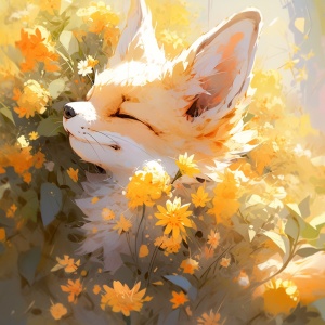超细节渲染的可爱狐狐与花卉