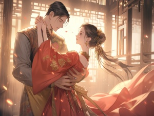 中国古代华丽长衫服饰中年夫妻喜上眉梢