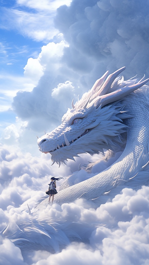 A little beautiful 12 year old girl sits on the bodyof the dragon, Blue and white porcelain dragon,thedragon hovers in the sky,Chinese dragon, Tin foilgold,grand scene,C4D rendering,Surrealism,masterworks, movie lighting, Ultra HD, fine details, colorgrading,32K HD ar 3:4v 6.0