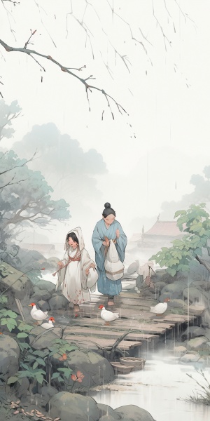 中国风格的鸟类与植物艺术插画