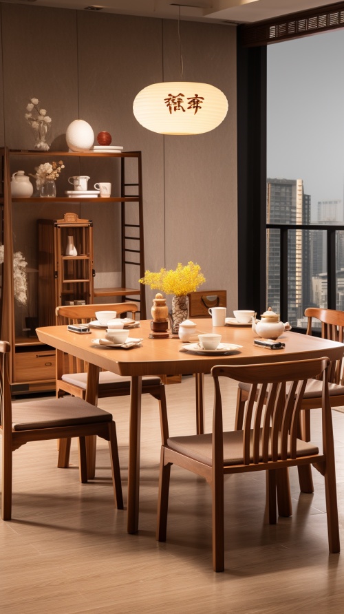 120平 现代风 客餐厅设计 原木色 玄关 餐桌、厨台、沙发选用浅色系