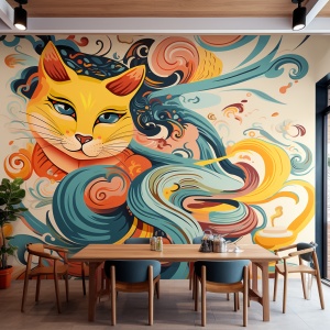 猫咪在中国风壁画中的神秘舞蹈