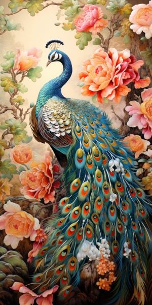 中国风格百鸟朝凤艺术刺绣与鸟类国风工笔画的精致细腻