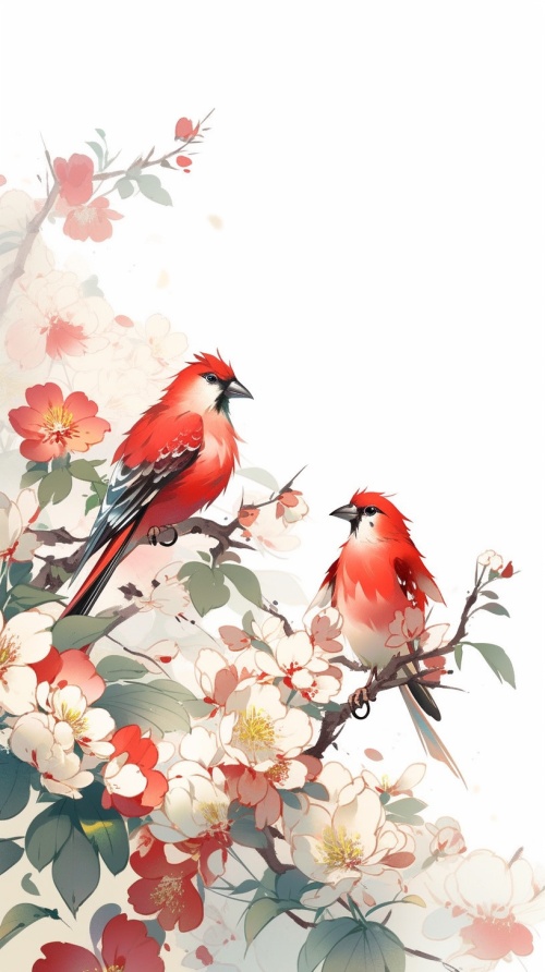 🎈今日描述词：中国风格艺术插画，中国刺绣，中国复古印刷技术，复古风格的鸟类，中国艺术，鸟类艺术，植物艺术🎈绘画风格：动漫-写实