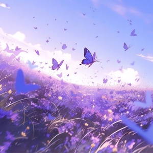 紫色花海中的蓝天蝴蝶