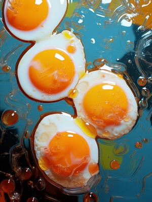 锅里煎鸡蛋的小泡细腻写实油画