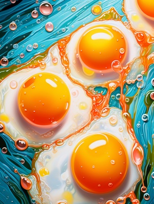 锅里煎鸡蛋的小泡细腻写实油画