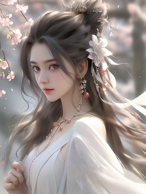 This 25-year-old Asian beauty, Xiao Qiao fromthe Three Kingdoms period, with a bust, dressed in white hanbok, tall and straight, movie lights, slender body, big eyes, heroes, 8K, Octane rating number,digital rendering realism epic, dramatic and amazing winning photos, dramatic linear complexity, Sony aii Gao shot with a high-resolution digital camera, with super realistic skin and very natural facial close-up