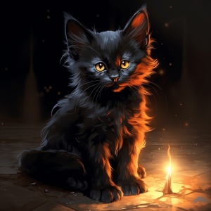 灵动的黑色小猫：神秘的眼光与纤细身躯