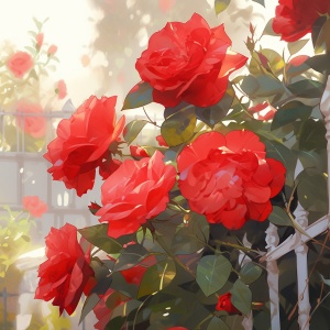 红玫瑰，艺术，玫瑰艺术品，美丽的玫瑰壁纸，玫瑰花，玫瑰壁纸，在解剖书的风格，plein空气现实主义，森基，详细的幻想艺术，鸟类和花卉，浪漫的涂鸦，特写