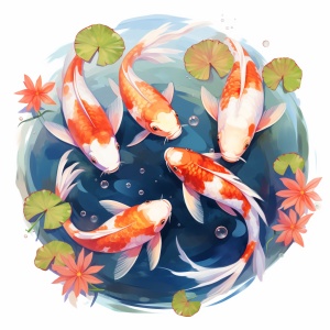 Transcendental Dreaming: Four Koi Fish in Anime Aesthetic