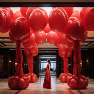 气球装扮的恢弘酒店大厅