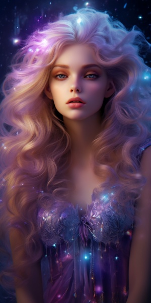 梦幻紫粉色仙女的魔法美丽细节