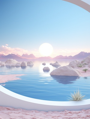 Tranquil Zen Landscape with White Circle Stage in 8k Resolution