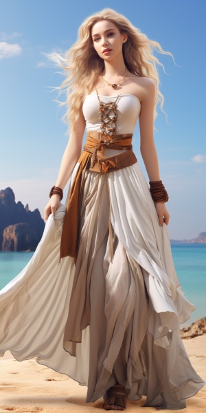 波西米亚民族风沙滩裙美女模特，海边高清8k