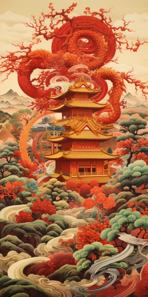 古代春节: 宏伟大气，金光飘逸的建筑与喜庆龙