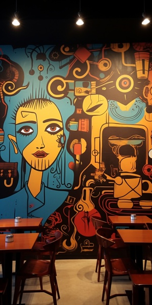简约现代的咖啡店艺术墙