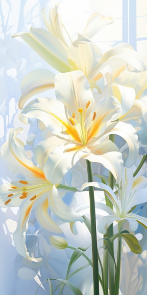 阳光白色 百合花与花海之美