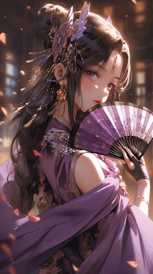 中国古风美女：紫金衣袍中的赛博朋克闪光