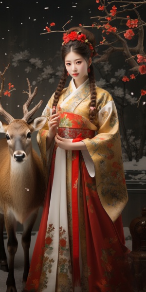 中国九色鹿与祥瑞红衣少女：细节丰富、高清画质，展现气势磅礴