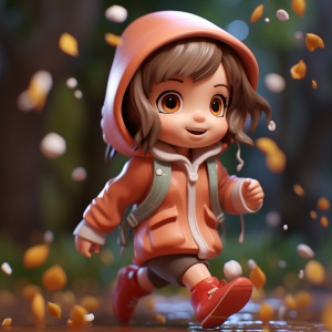 雨天里奔跑的女孩与迪士尼风格的Chibi模型