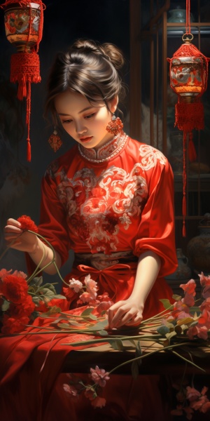 红色，喜庆，中国结，，明亮的光线，最高画质杰作，风俗画，现实艺术，高清8k壁纸