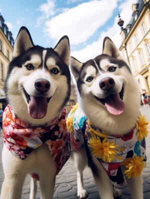 Max和Zoe：布拉格冒险中的时尚哈士奇与柴犬