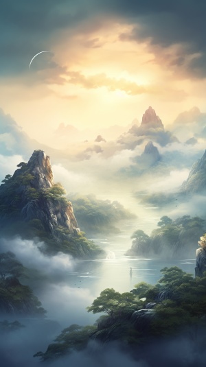 Chinese Landscape Painting: Ethereal Beauty in 8K