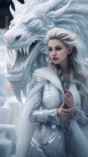 冰雕白龙与美丽女士的迷人对峙