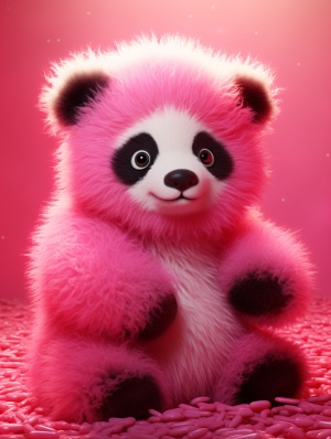 可爱粉熊猫 8K细节毛绒照片橡皮泥动画